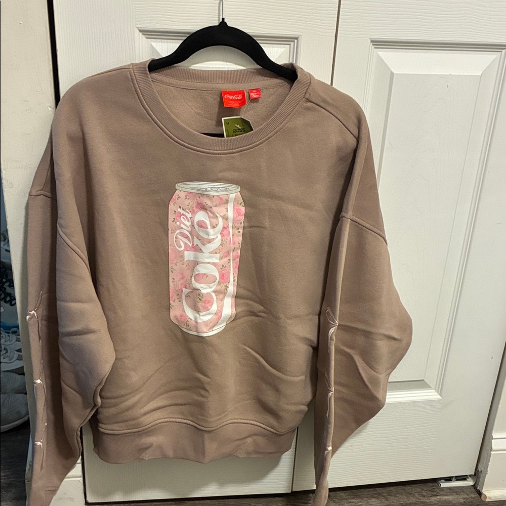 Coca-Cola Taupe Crewneck Sweatshirt with Pink Can Graphic